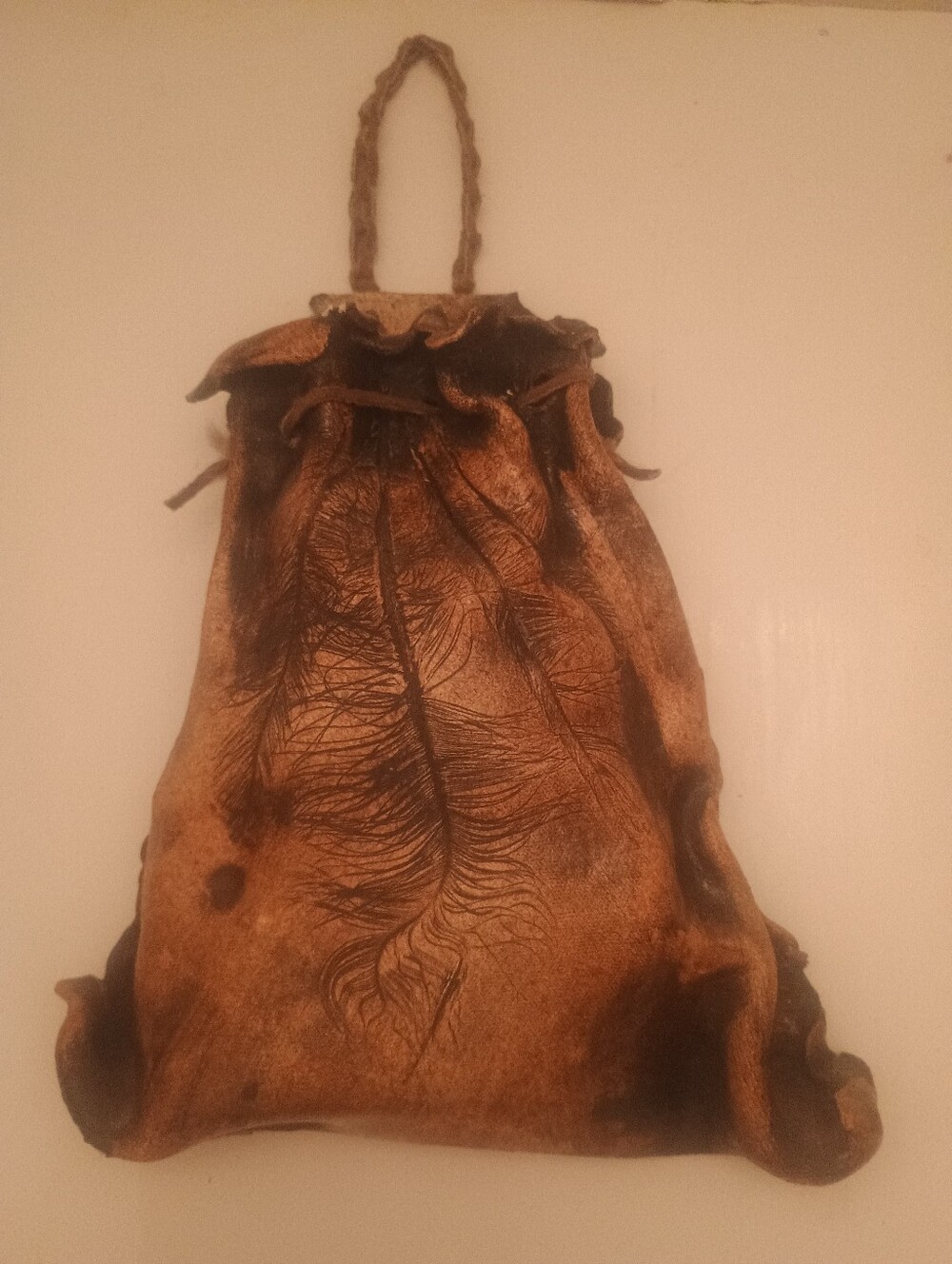 Handcrafted Brown Leather Drawstring Men's Bag